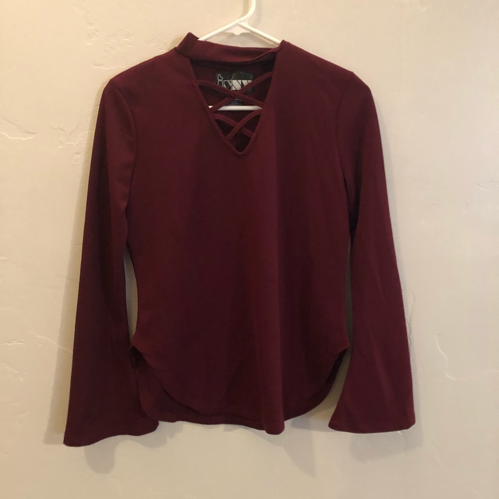 Mock turtle neck top with bell sleeves